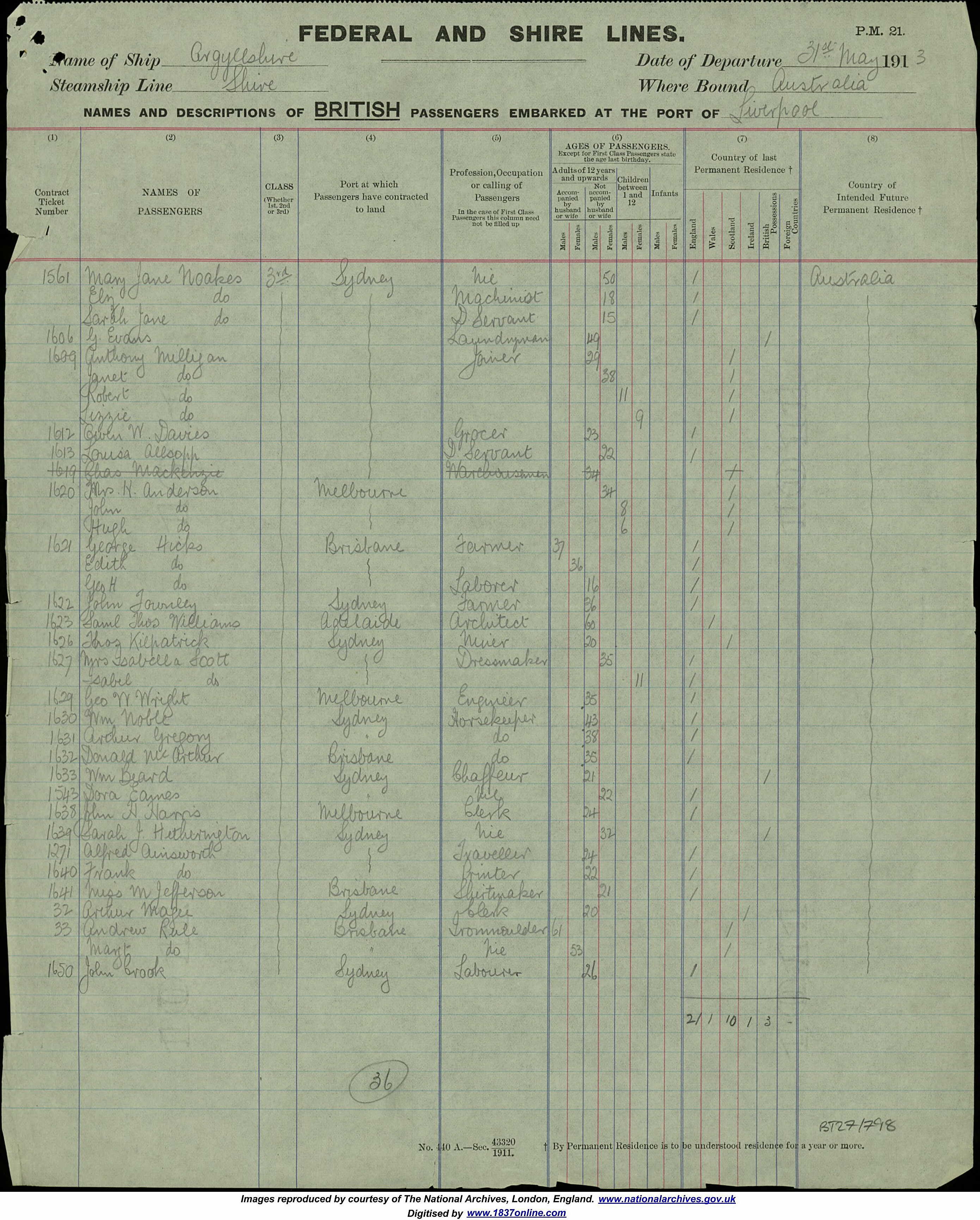 Embarkation Log for Isabella and Isabel's emigration to Australia.